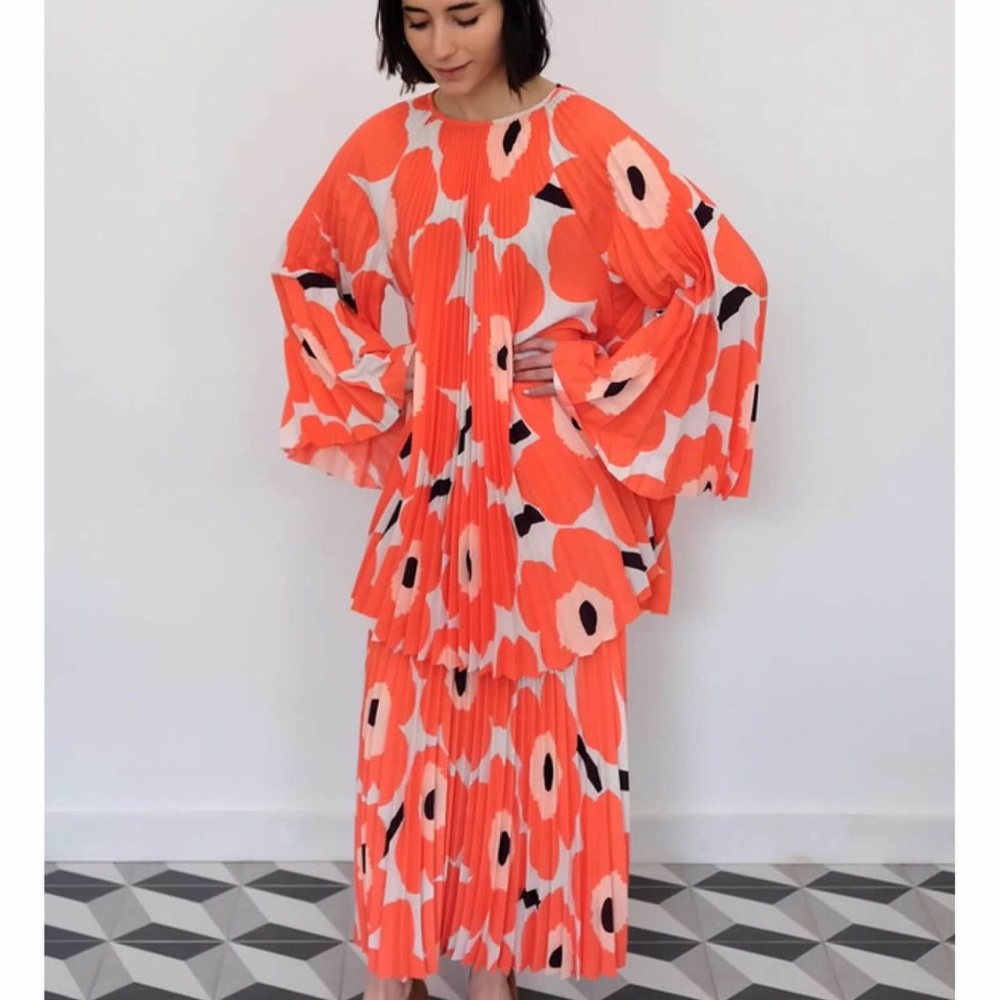 Marimekko Lepatus Pleated Unikko Print Tunic & Skirt Two-Piece Set Size XS - Picture 8 of 15